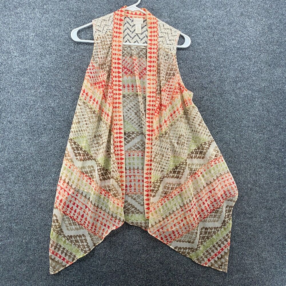 Chicos Kimono Top 0‎ Womens S Open Front Sheer Sleeveless Artsy Abstract Casual